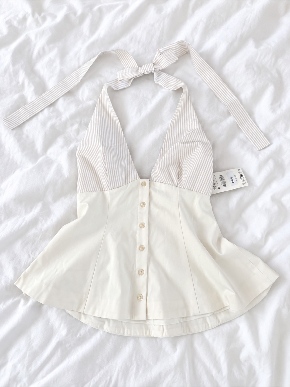 Zara Cream Halter Button-Front Camisole with Pinstripe Bust
